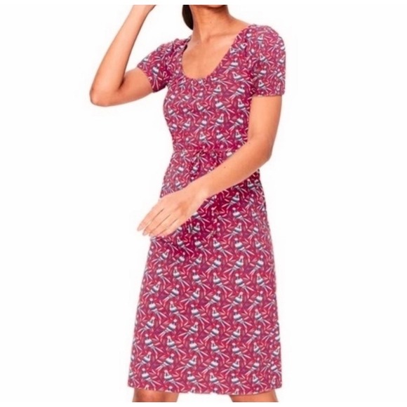 Boden Dresses & Skirts - Boden Bird Print Elspeth‎ Jersey Dress Pink Blue Short Sleeve Cotton Modal US 8R